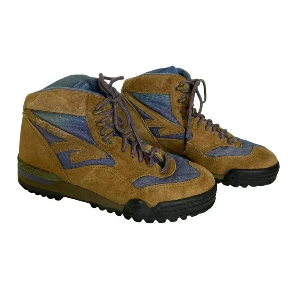 Hi-Tec Hiking Boots 6.5 Tan Blue‎ Lady Rainier Vintage Suede Mid Top Lace Up